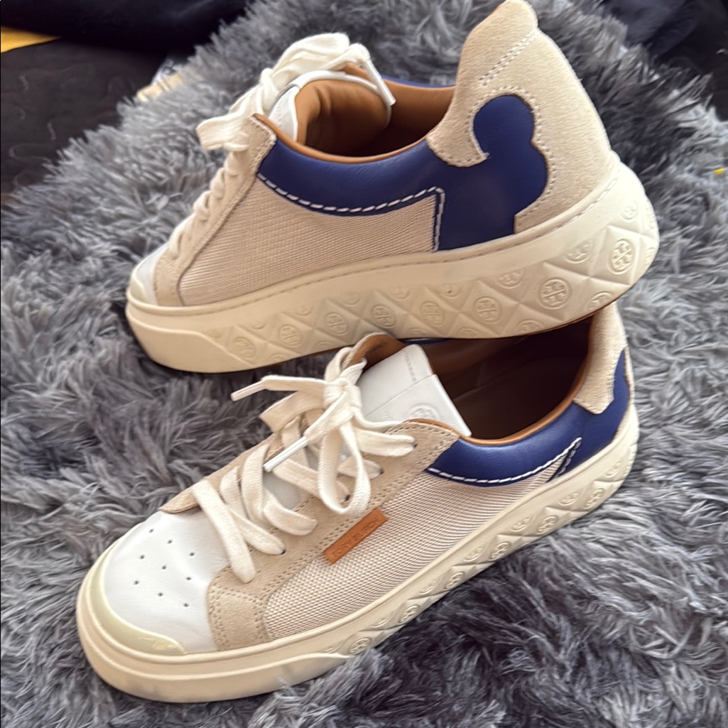 Tory Burch Cream And Blue Low-Top Sneakers